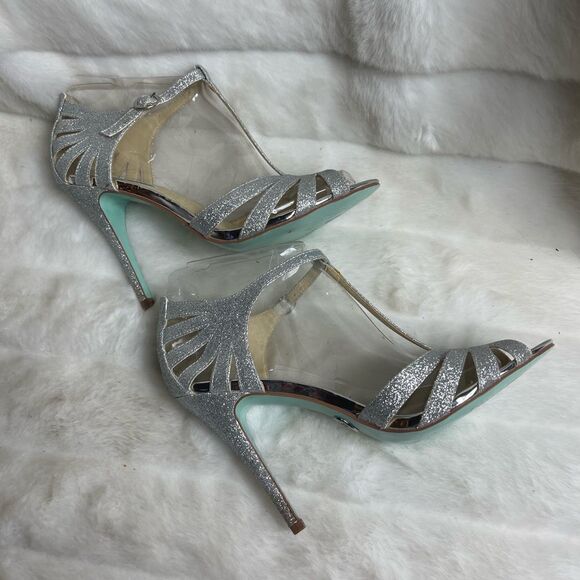 Betsey Johnson Blue silver glitter T strap sandals open toe ankle strap … - Picture 6 of 12